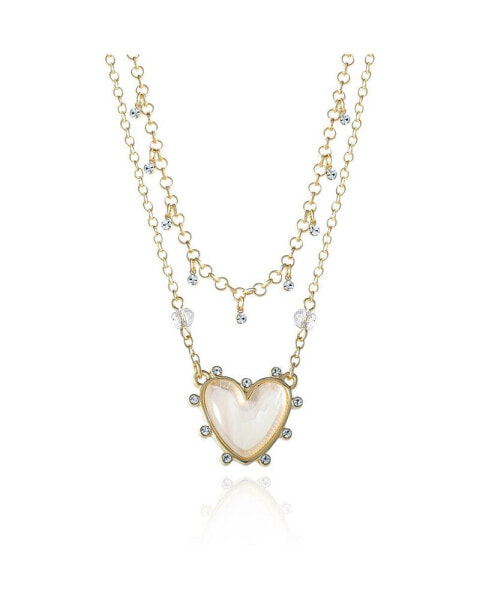 Womens Layered Heart Necklace 18" + 2" - Gold-Tone Double Strand Necklace with Heart Pendant