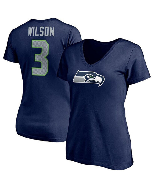 Women's Russell Wilson College Navy Seattle Seahawks Player Icon Name and Number V-Neck T-shirt