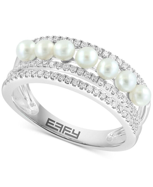 EFFY® Freshwater Pearl (3mm) & Diamond (1/3 ct. t.w.) Multirow Ring in 14k White Gold