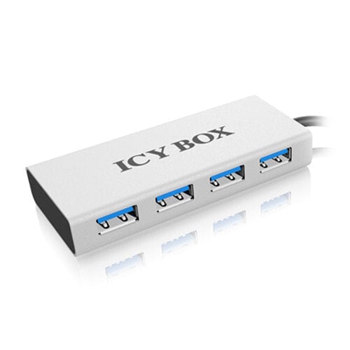 USB-концентратор ICY BOX IB-AC6104, USB 3.2 Gen 1 (3.1 Gen 1) Type-A, 5000 Mbit/s, Aluminium, Silver, Power, 90 мм