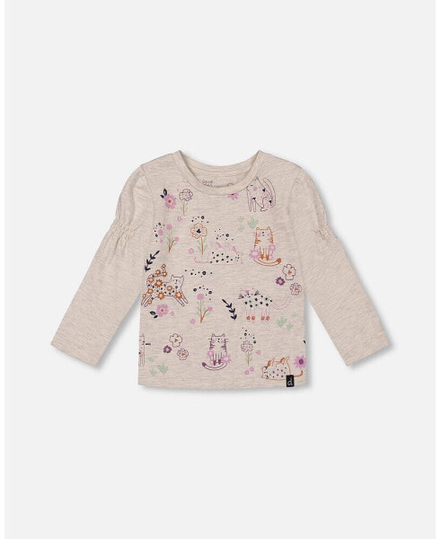 Baby Girls Baby Printed T-Shirt Beige Mix Printed Cats