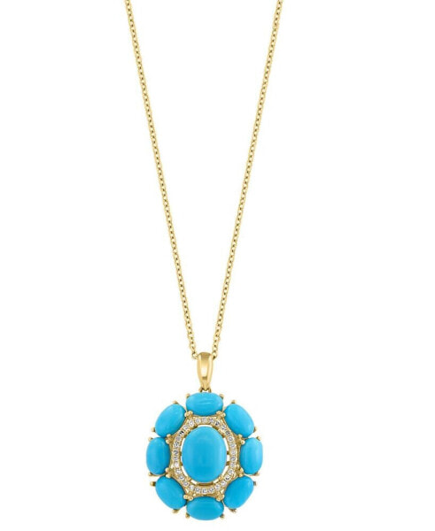 EFFY® Turquoise & Diamond (1/10 ct. t.w.) Halo 18" Pendant Necklace in 14k Gold