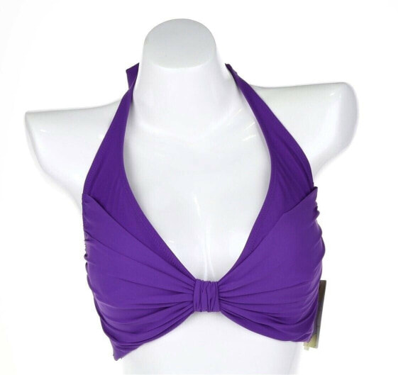 Gottex Womens Swimwear Solid Purple Halter Strap Shirred Bikini Top Size 8