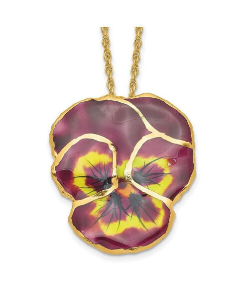 Diamond2Deal 24K Gold-trim Lacquer Dipped Violet Real Pansy Gold-tone Necklace