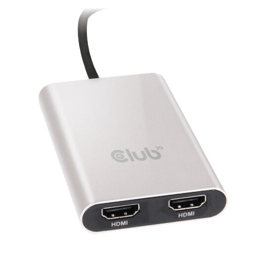 Club 3D Thunderbolt 3 to Dual HDMI 2.0 Adapter, 2x HDMI, HDMI 2.0, 3840 x 2160 pixels, Grey, Silver, 60 Hz, 0.27 m