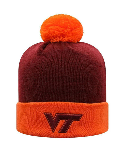 Men's Maroon and Orange Virginia Tech Hokies Core 2-Tone Cuffed Knit Hat with Pom