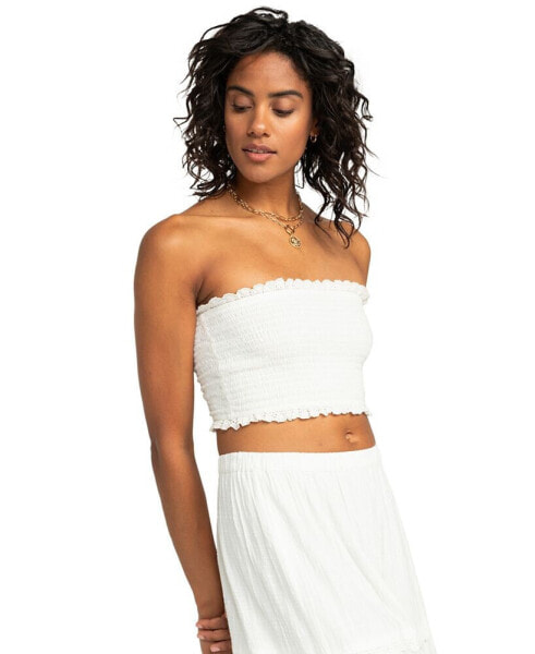 Juniors' Warm Waters Smocked Eyelet Crop Top