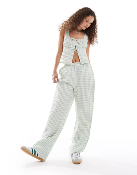 Reclaimed Vintage pull on trousers in green gingham