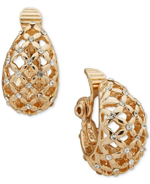 Gold-Tone Pavé Mesh Clip-On Button Earrings