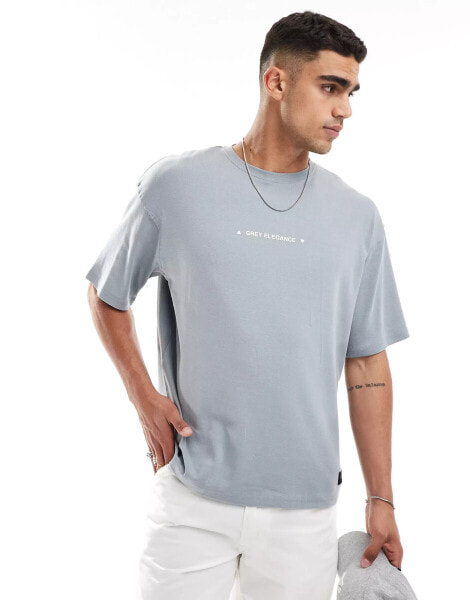 Pull&Bear boxy fit grey elegance printed t-shirt grey