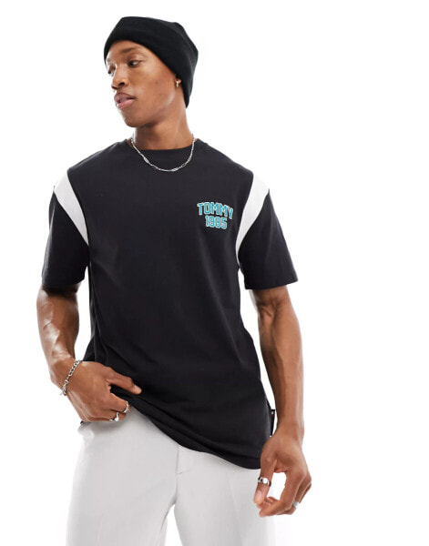 Tommy Jeans regular varsity mesh t-shirt in black