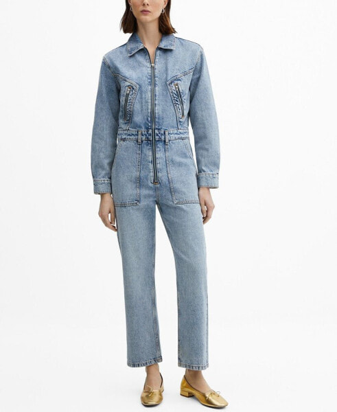 Women's Zipper Denim Jumpsuit