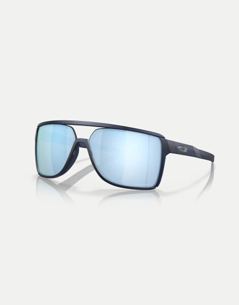 Oakley castel rectangle polarised sunglasses in blue with blue mirrored lens in matte translucent blue