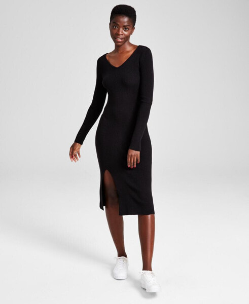 Women's V-Neck Midi Sweater Dress, Created for Macy's