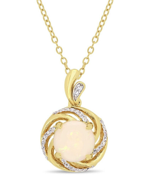 Macy's opal (1-1/4 ct. t.w.), White Topaz (1/6 ct. t.w.) and Diamond-Accent Swirl Halo 18" Necklace in 18k Gold over Sterling Silver