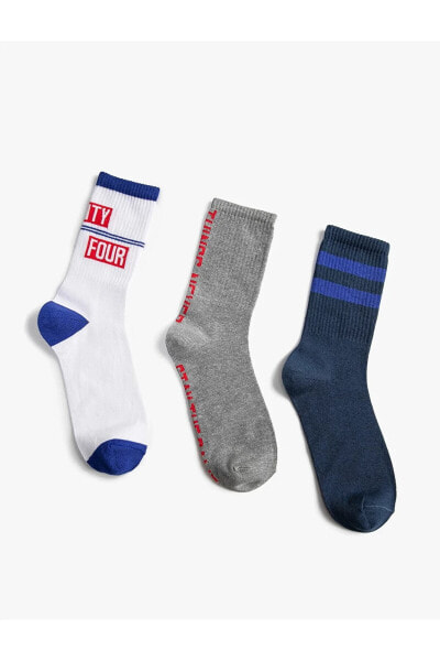 3'lü Soket Çorap Seti Slogan Işlemeli