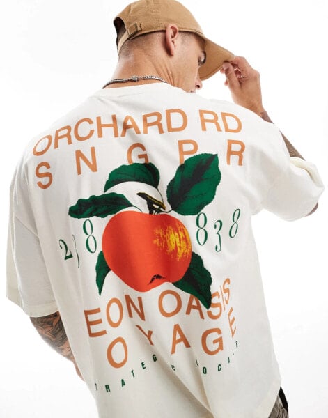 ASOS DESIGN oversized boxy t-shirt with fruit back print in off white