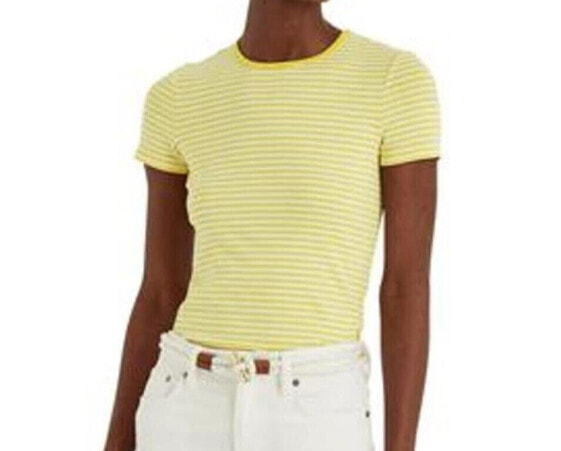 Lauren Ralph Lauren Petite Striped Cotton-Blend Top Lemon Rind White