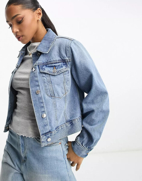 Miss Selfridge girlfriend denim jacket in blue wash