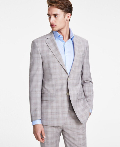 Men's Slim-Fit Wool Blend Stretch Plaid Suit Separate Jacket