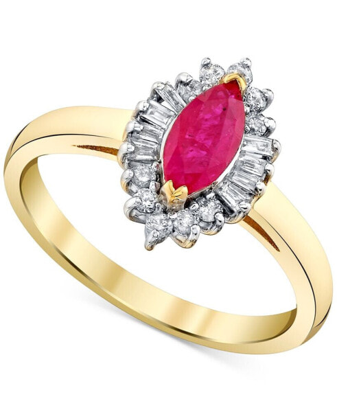 Ruby (3/4 ct. t.w.) & Diamond (1/4 ct. t.w.) Marquise Halo Ring in 10k Gold