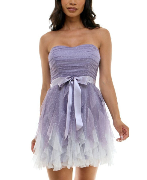 Juniors' Ombré Glitter Ruffled Petal Dress
