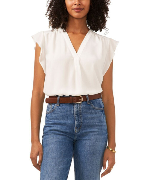 Women's V-Neck Flutter Short Sleeve Top