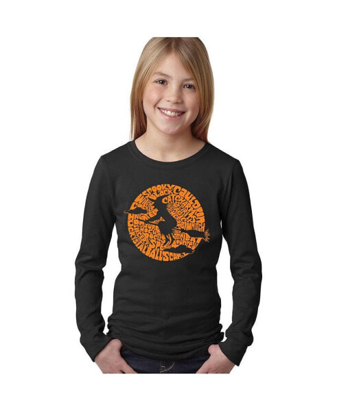 Girl's Child Word Art Long Sleeve - Spooky Witch T-shirt