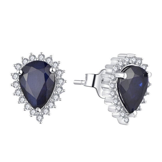 Luxury silver earrings with sapphire E-FS-5627S