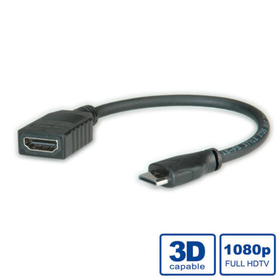 ROLINE HDMI High Speed Cable with Ethernet - HDMI Type A F - HDMI Type C M 0.15 m - 0.15 m - HDMI Type A (Standard) - HDMI Type C (Mini) - 1920 x 1080 pixels - Black
