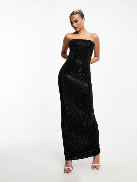 Heiress Beverly Hills premium all over diamante bandeau bodycon column maxi dress in black