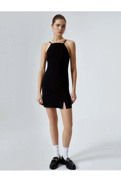 Платье женское с мини-подолом Halter Yaka Mini Kalem - 4SAL80002IW черное