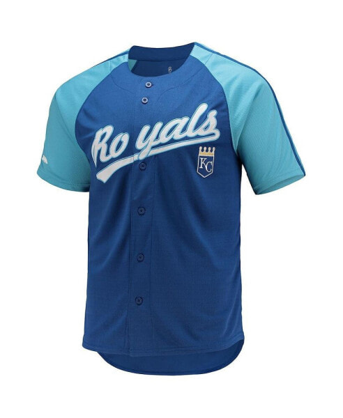 Men's Royal Kansas City Royals Button-Down Raglan Replica Jersey