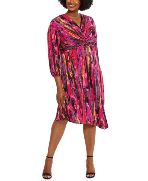 Plus Size Printed Twist-Front Midi Dress