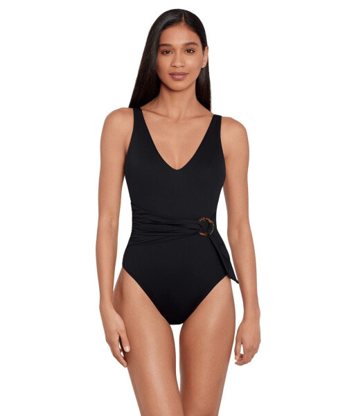 Lauren Ralph Lauren 298928 Women Luxury Solid Sash One-Piece Black 14