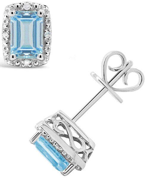 Diamond Accent & Opal (3/4 ct. t.w.) Stud Earrings in Sterling Silver (Also Available in Aquamarine)