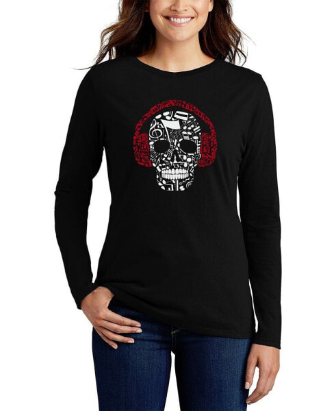 Women's Music Notes Skull Word Art Long Sleeve T-shirt