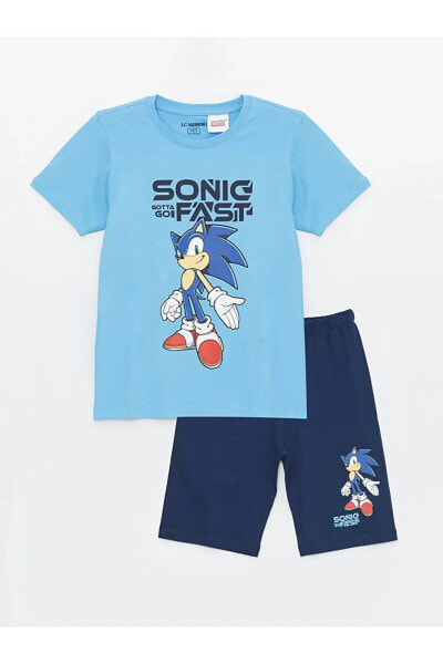 LCW Kids Bisiklet Yaka Sonic Baskılı Kısa Kollu Erkek Çocuk Şortlu Pijama Takımı