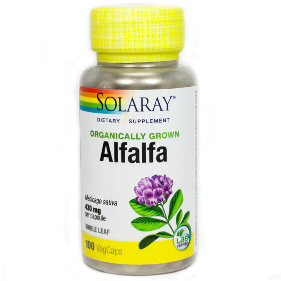 Solaray Organically Grown Alfalfa Растительный порошок из цельного листа люцерны 430 мг 100 растительных капсул