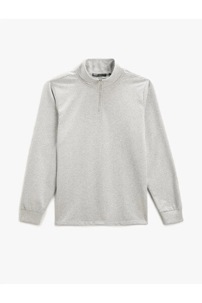 Fermuarlı Dik Yaka Sweatshirt