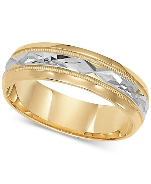Two-Tone Decorative Beaded Edge Wedding Band in 14k Gold & White Gold