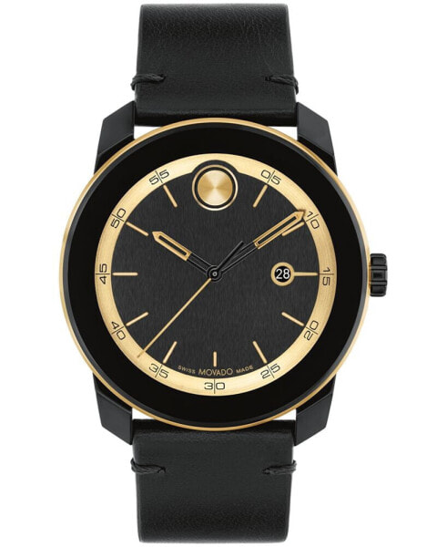 Men's Bold Tr90 Swiss Quartz Black Leather Watch 42mm