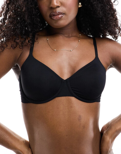 Lindex non padded micro underwired t-shirt bra in black