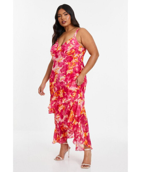 Plus Size Chiffon Ruffle Maxi Dress