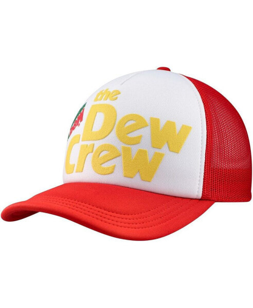 Men's White, Red Mountain Dew Dew Crew Foam Trucker Adjustable Hat