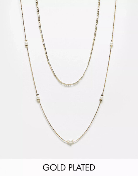 ALDO 2 pack gold plated delicate necklaces with faux pearl detail in gold