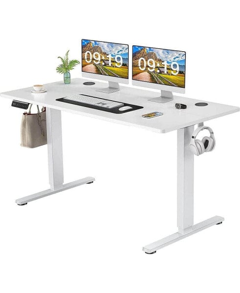 Electric Height Adjustable Standing Desk, Sit To Stand Ergonomic Computer Desk, White, 55" X 24"