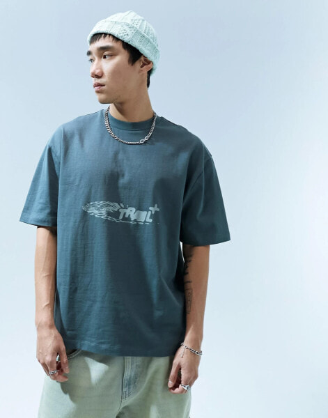 ASOS DESIGN oversized t-shirt in heavyweight 220gsm blue with front print