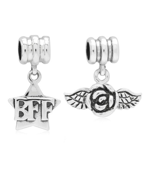 Children's BFF Rose Drop Charms - Set of 2 in Sterling Silver