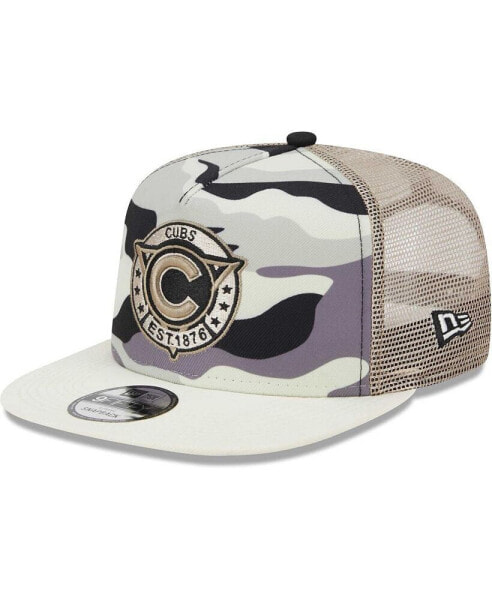 Men's White Chicago Cubs Chrome Camo A-Frame 9FIFTY Trucker Snapback Hat